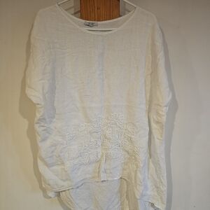 White Flowing Linen Sequin T Shirt